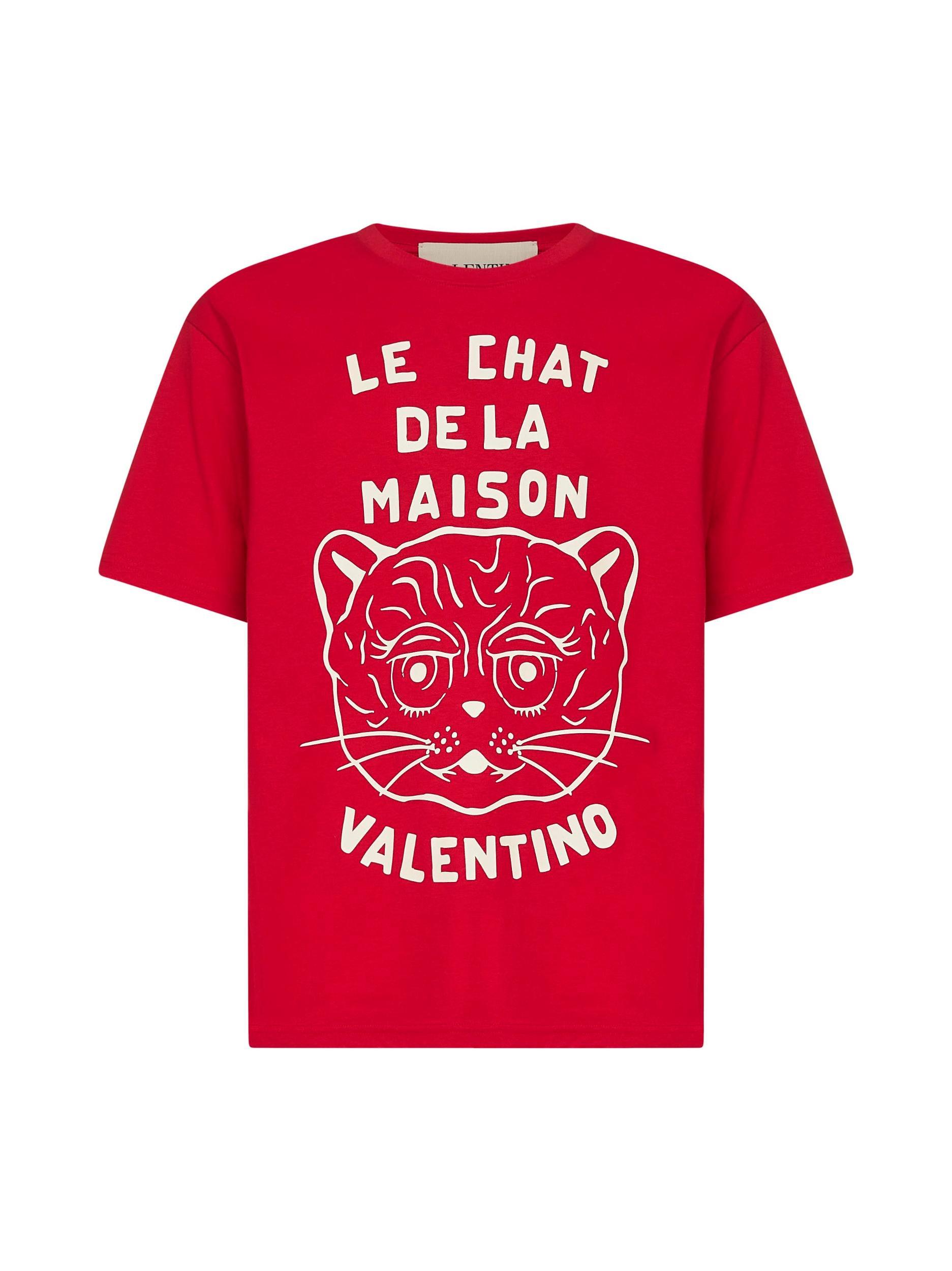 VALENTINO Graphic Print House Cat Crew Neck T-shirt In Red Product Image