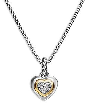 Womens Petite Cable Heart Pendant Necklace in Sterling Silver with 14K Yellow Gold and Diamonds, 17.1mm Product Image