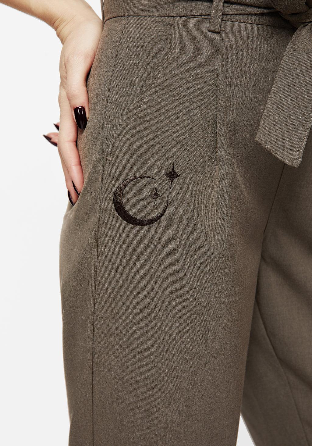 Hester Embroidered Tapered Trousers - Brown Product Image