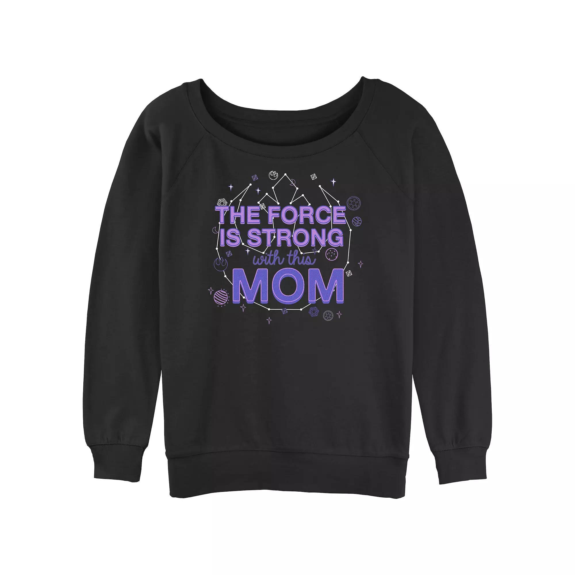 Juniors' Star Wars The Force Is Strong With This Mom Rebel Logo Slouchy Terry Pullover, Girl's, Size: XL, Black Product Image