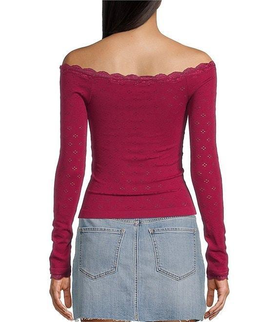 Evolutionary Pointelle Lace Off-The-Shoulder Long Sleeve Top Product Image