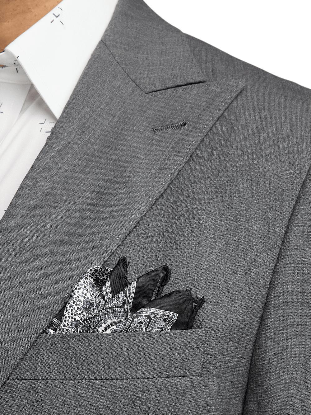 Wool Stretch Bengaline Single Breasted Peak Lapel Suit - Grey Product Image