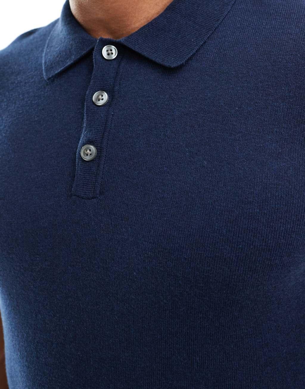 Jack & Jones knitted polo in navy Product Image