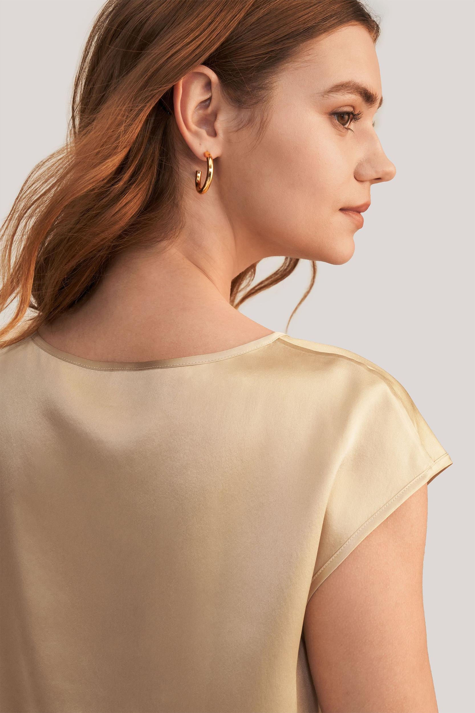 LILYSILK Silk T Shirt for Women Blue Natural Silk Smooth Basic Round Neck Free of Harmful Chemicals S Product Image