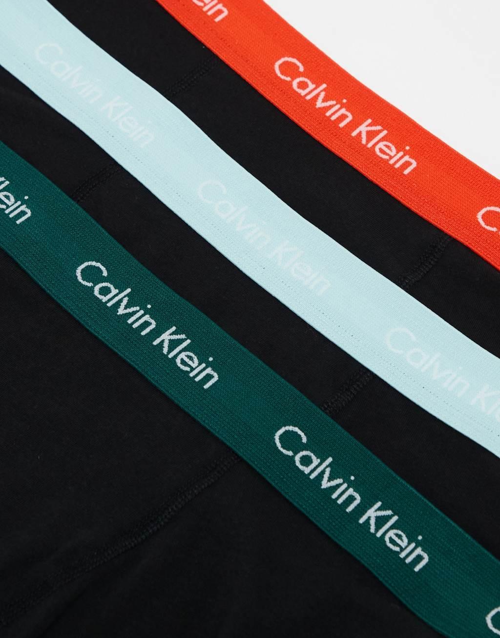 Calvin Klein cotton stretch wicking briefs 3 pack in black with colored logo waistband Product Image