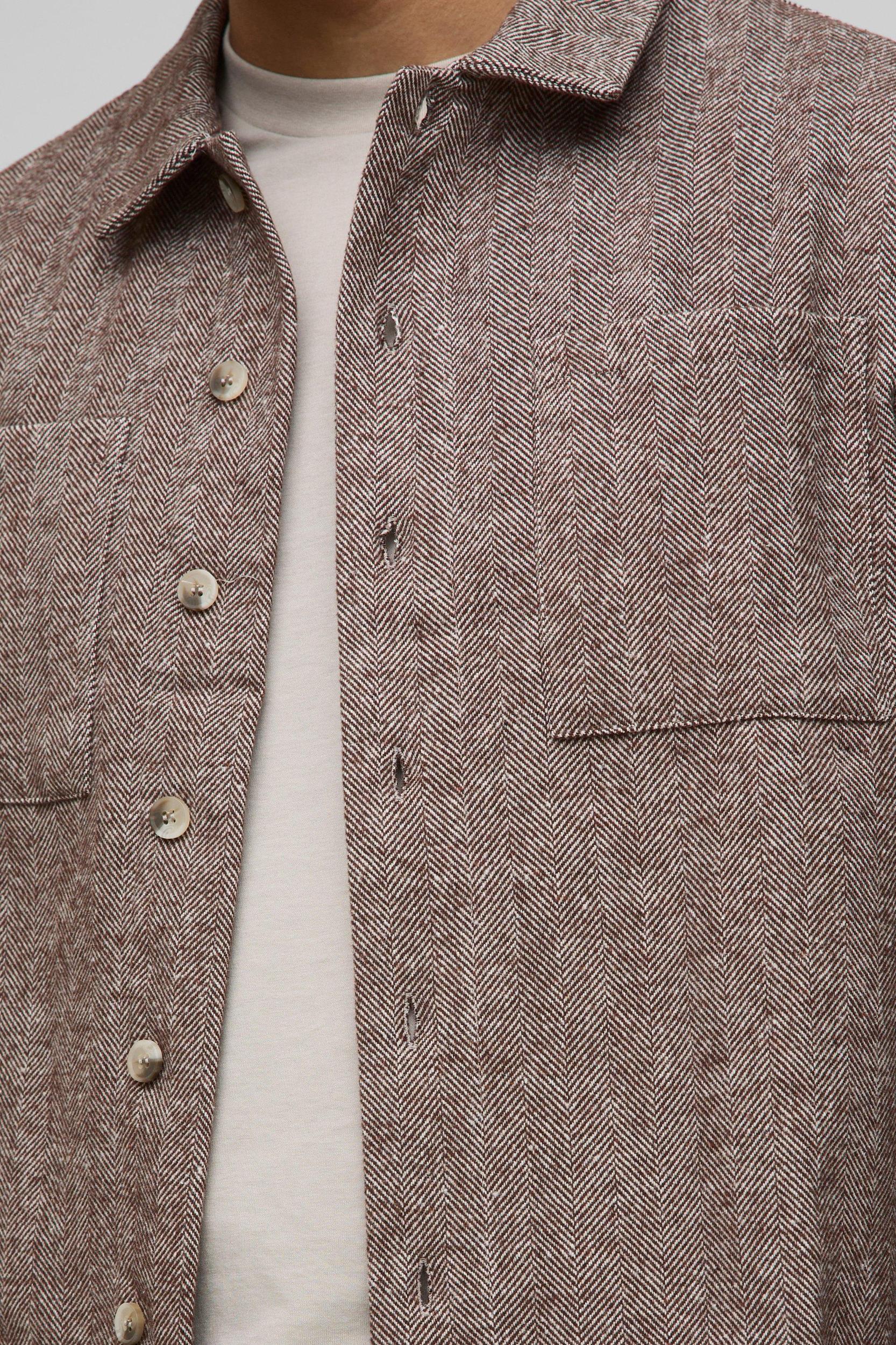 Regular Fit Herringbone Cargo Pocket Harrington | boohooMAN USA Product Image