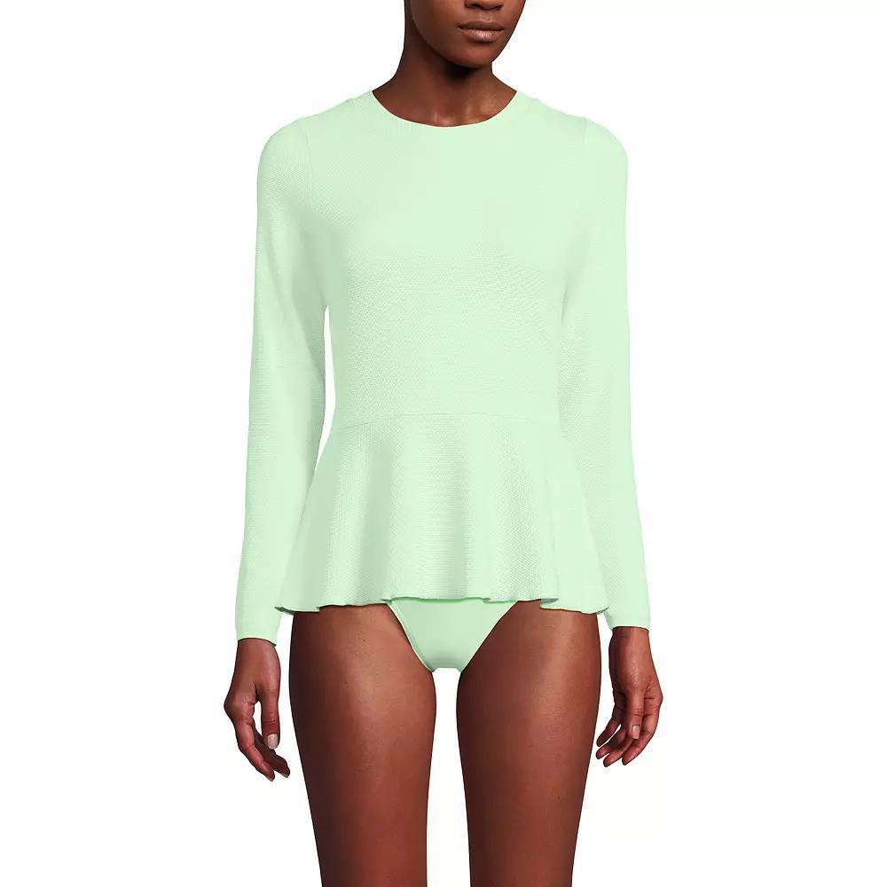 Women's Long Lands' End Sleeve Pique Peplum UPF 50 Rashguard, Size: Large, White Product Image