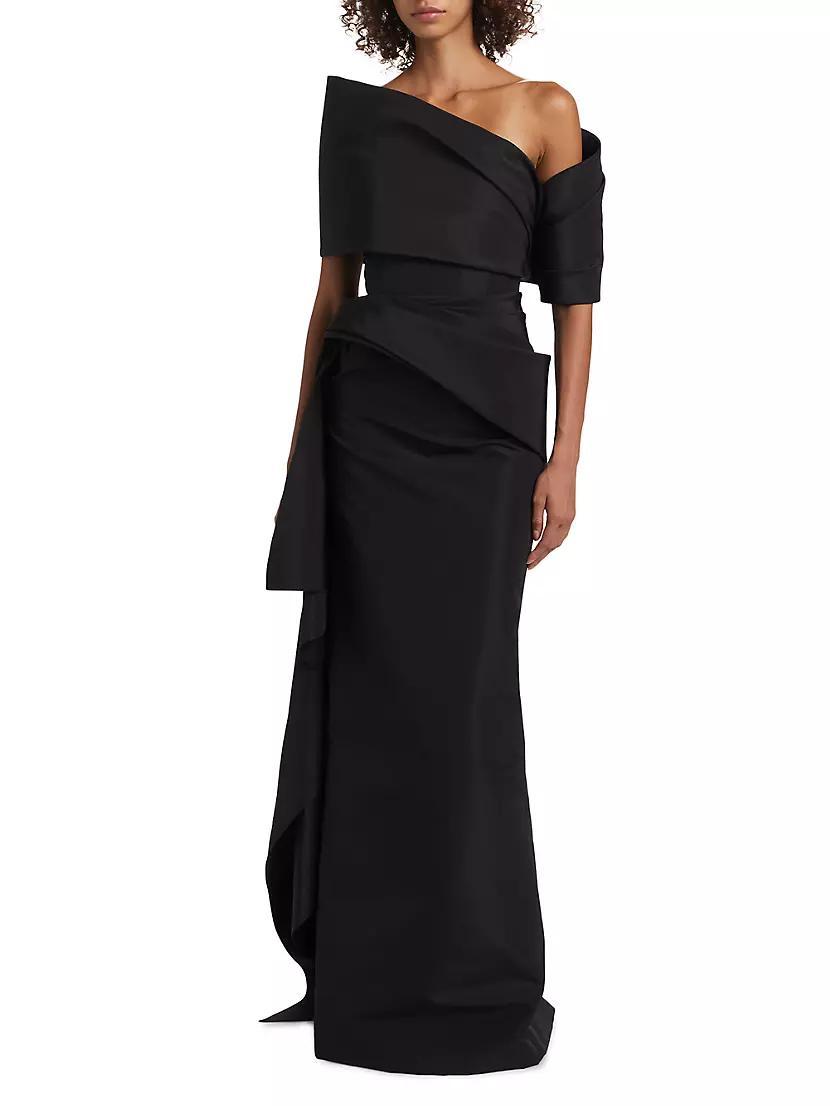 Womens Asymmetric Draped Faille Gown Product Image