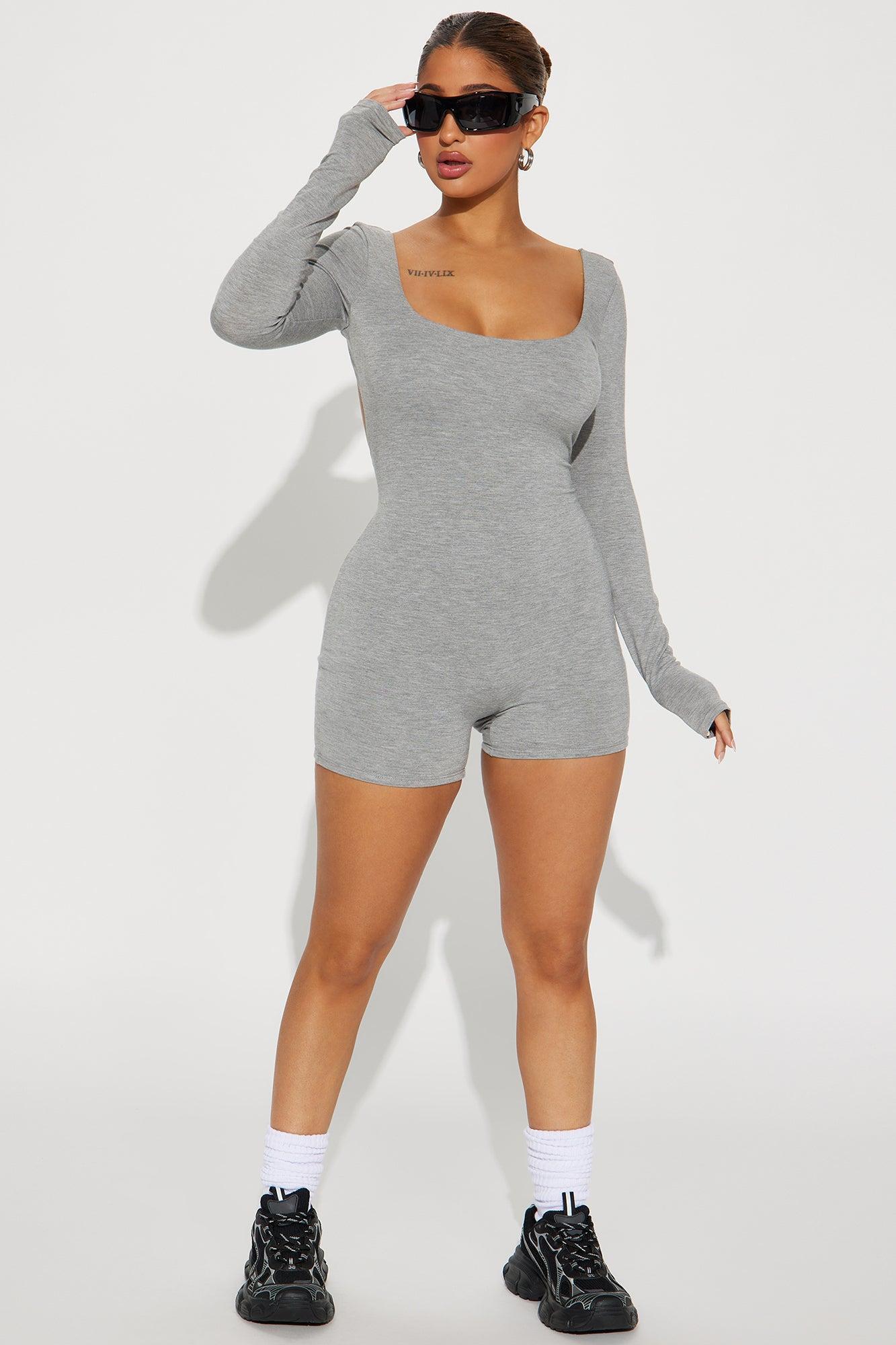 Sara Double Lined Romper - Heathered Grey Product Image