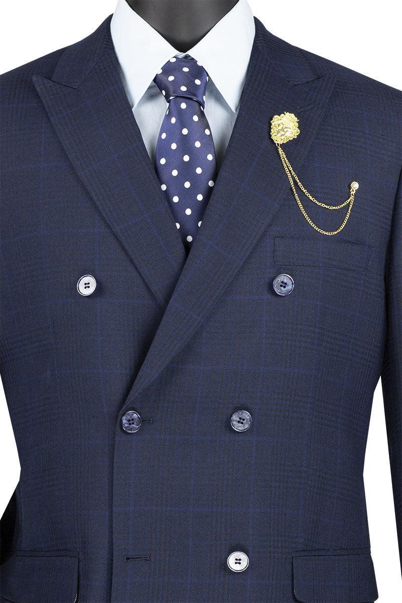 Alexander Collection - Navy Double Breasted 2 Piece Suit Regular Fit Tone on Tone Windowpane Product Image