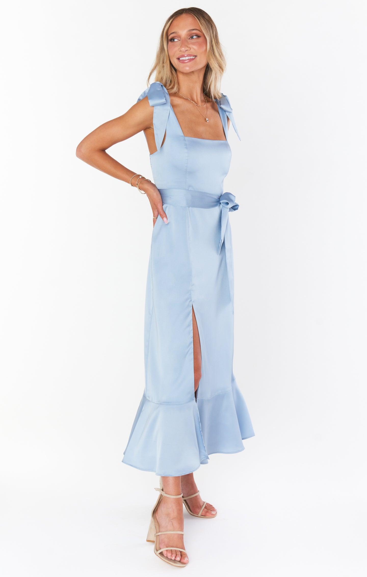 Claire Midi Dress ~ Steel Blue Luxe Satin Product Image