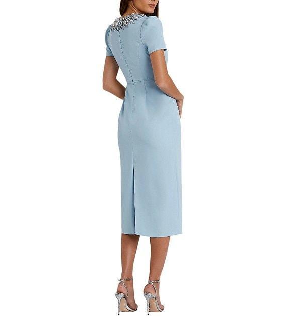 Mac Duggal Rhinestone Crew Neckline Short Sleeve Midi Dress Product Image