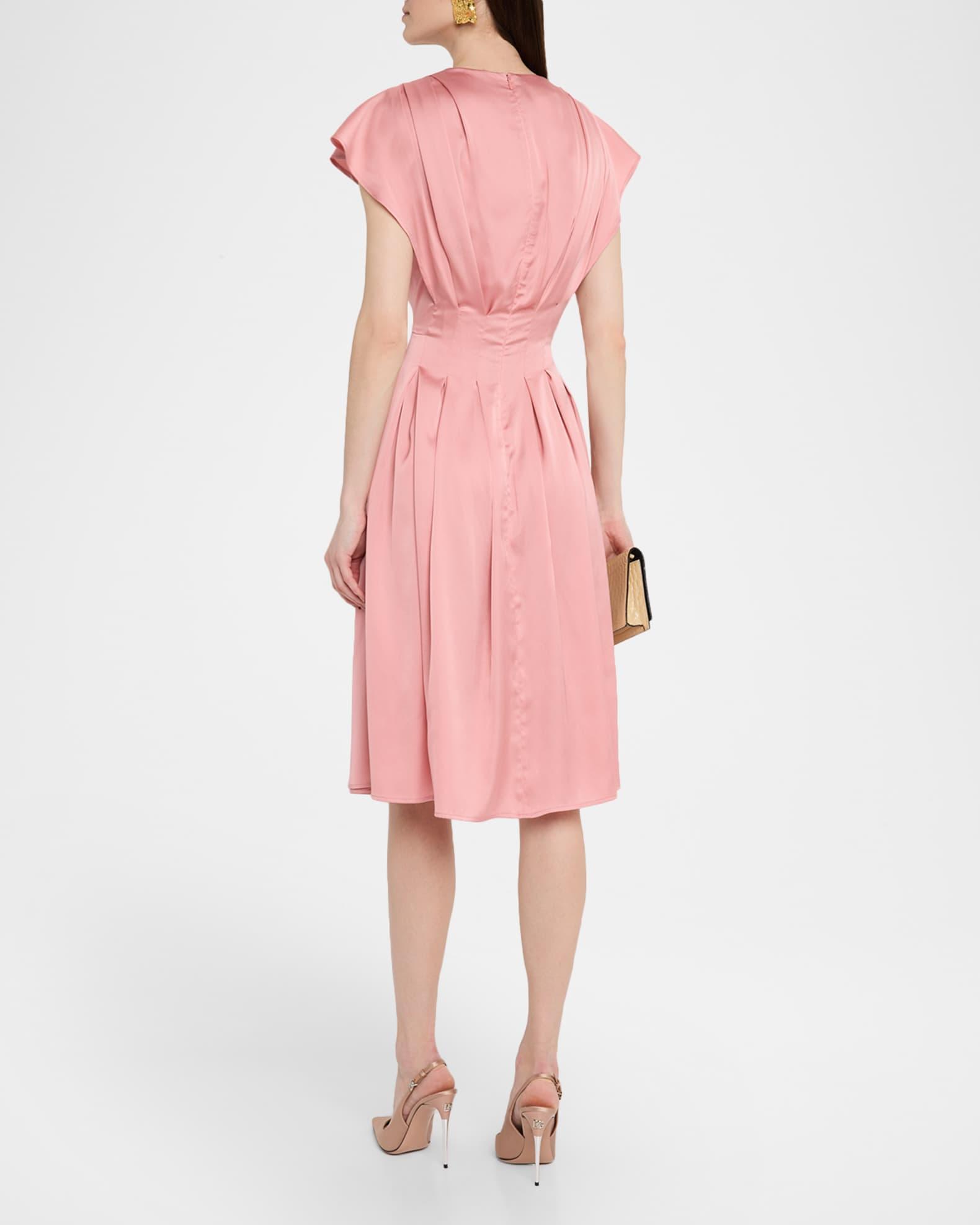 Fit-&-Flare Charmeuse Tuck-Waist Midi Dress Product Image