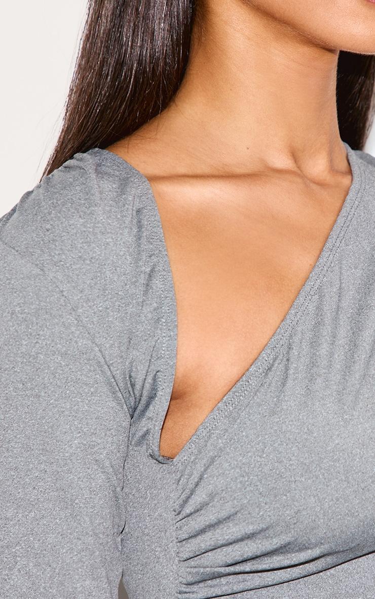 Petite Charcoal Slinky Long Sleeve Ruched Side Top Product Image