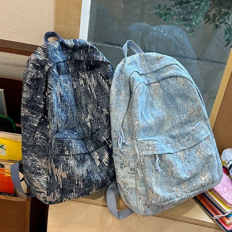 Sequin Denim Laptop Backpack Product Image