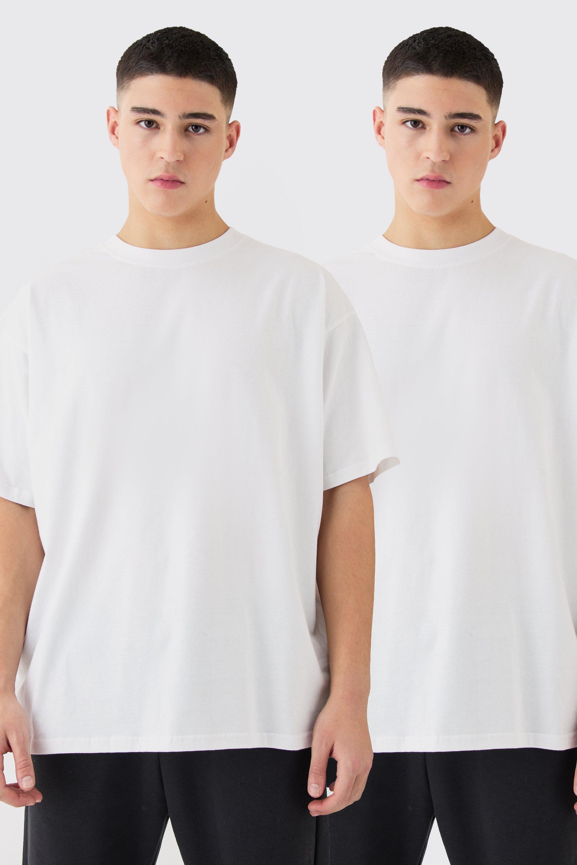 Mens White 2 Pack Oversized T-shirt, White Product Image