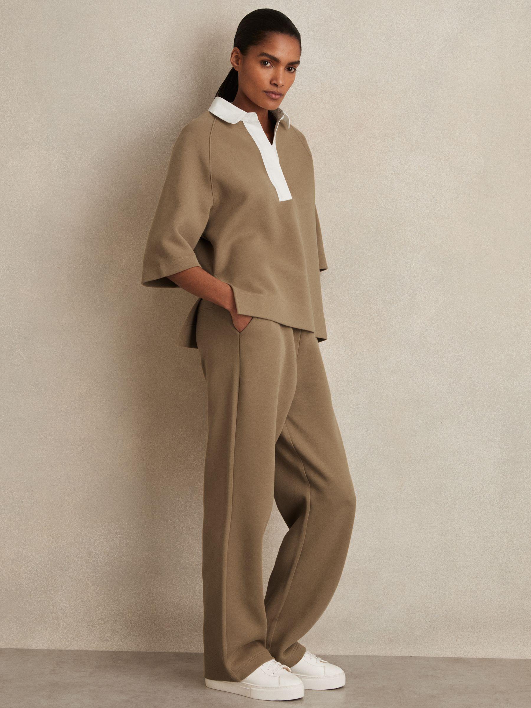 Cotton-Blend Interlock Collar Sweatshirt in Camel Product Image