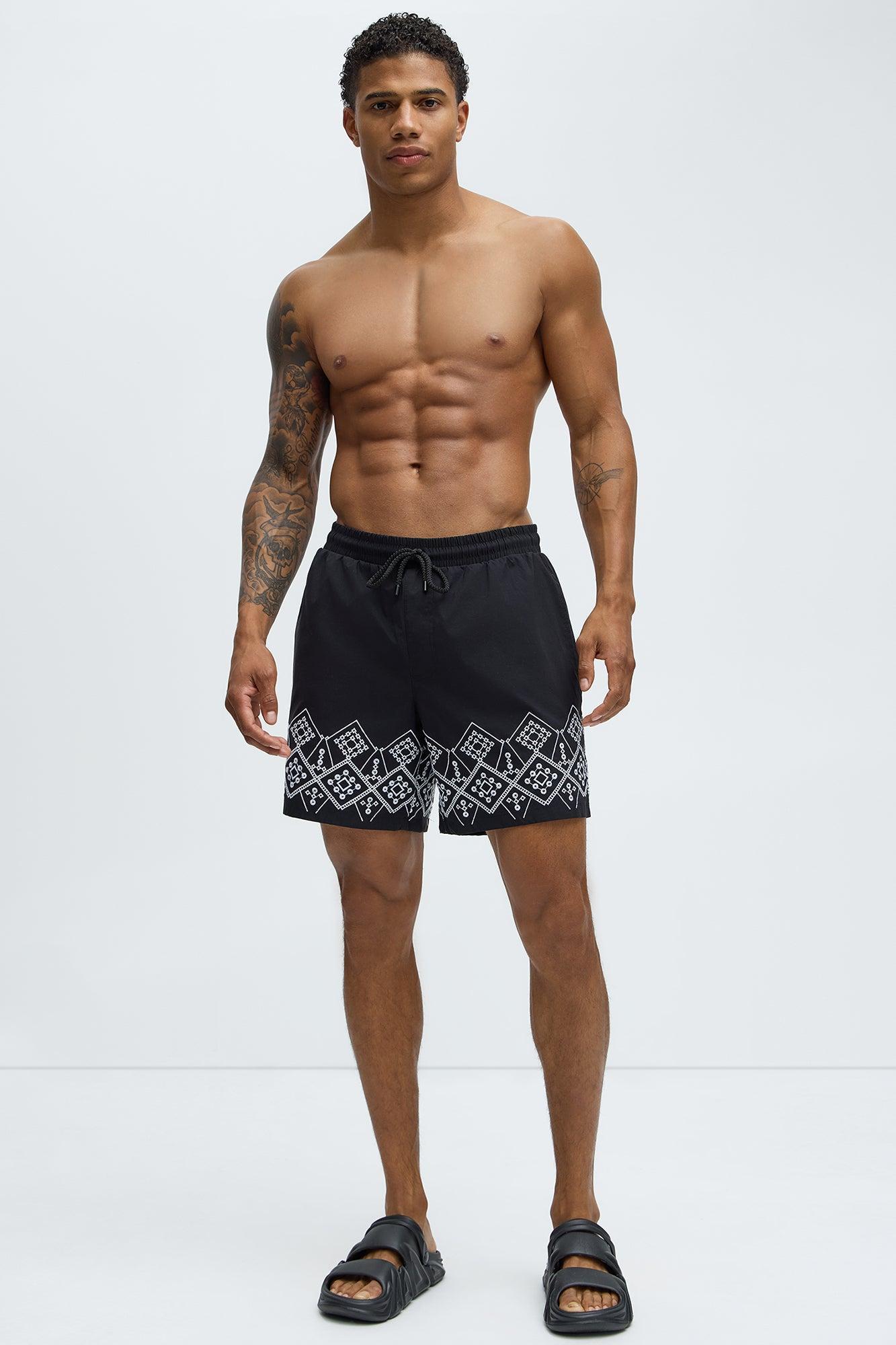 Look At It Embroidered Swim Classic Trunk  - Black/combo Product Image
