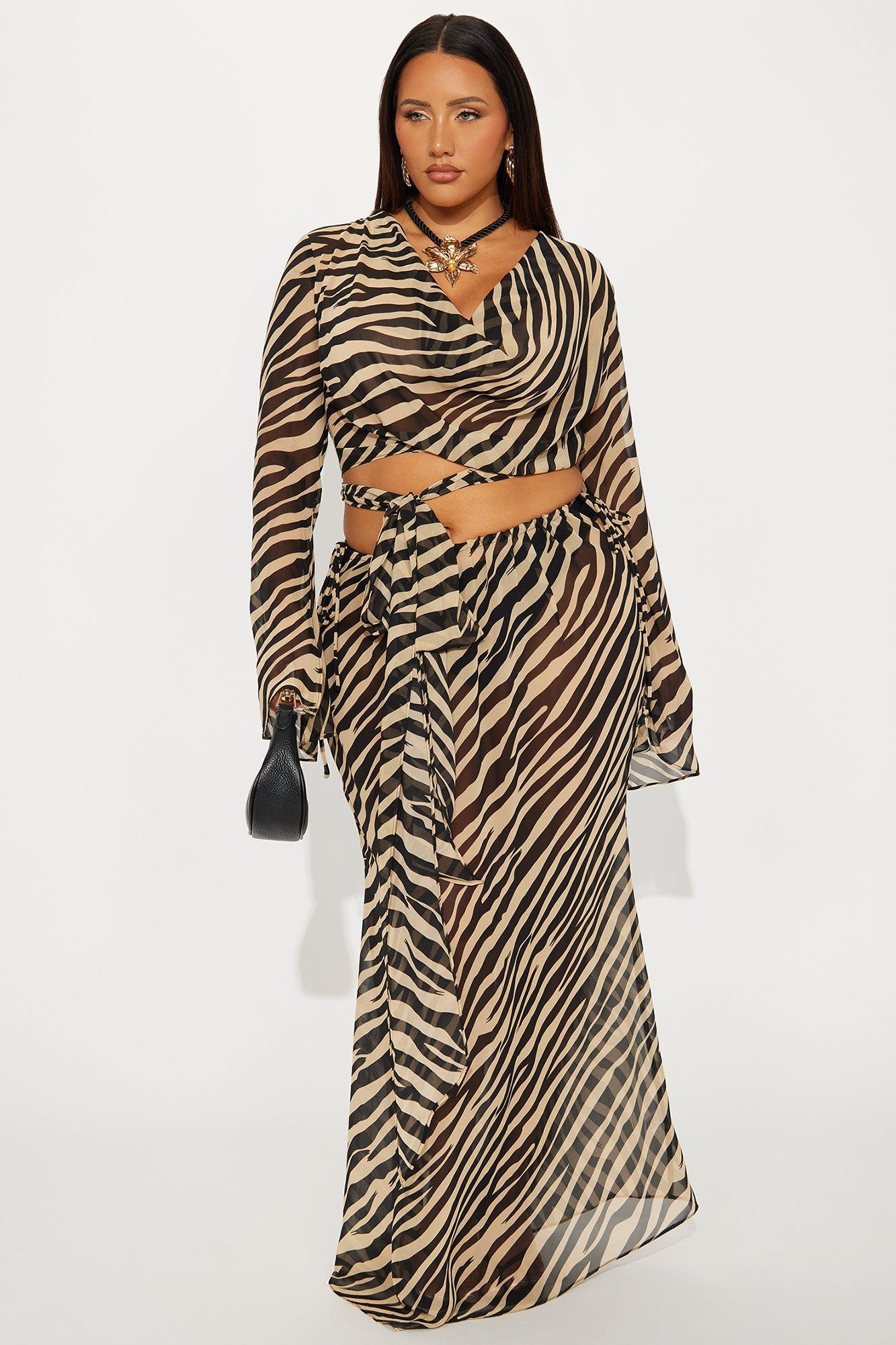 Zoe Zebra Print Sheer Maxi Skirt Set - Black/combo Product Image