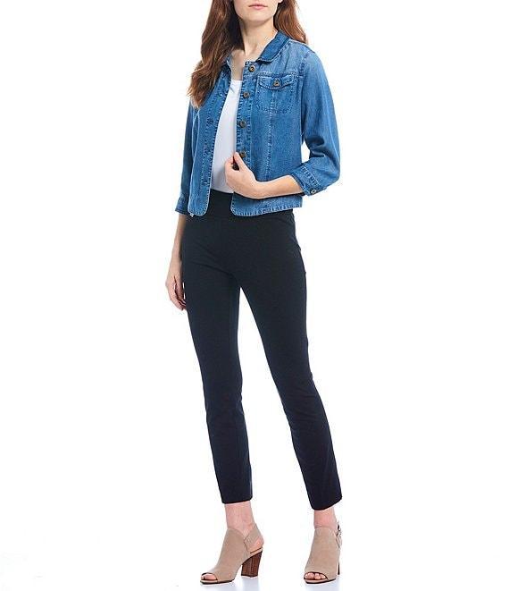 Slimsation® by Multiples Petite Size Solid Pull-On Easy Fit Knit Straight Leg Ankle Pants Product Image