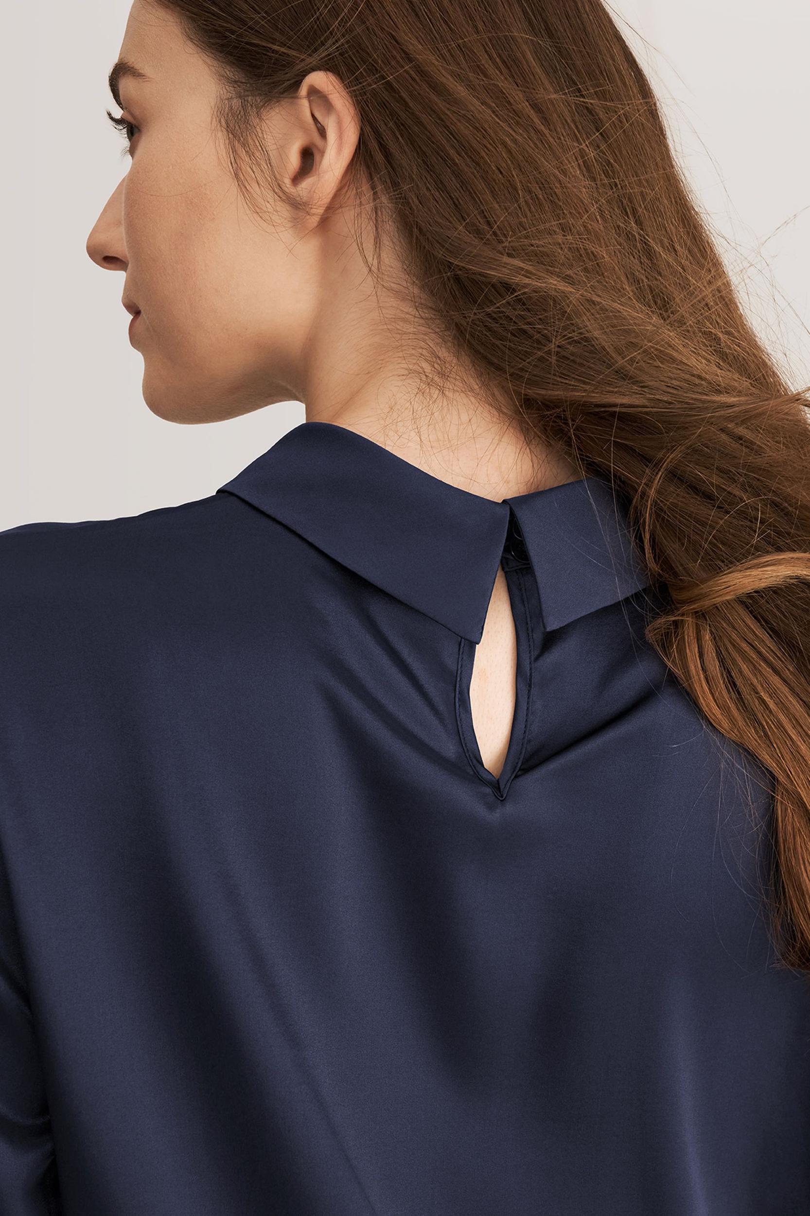 LILYSILK Business Blue Elegant Silk Blouse | Long Sleeves Style | Women Silk Navy Stand Collar Skin-Friendly and Breathable XS Product Image