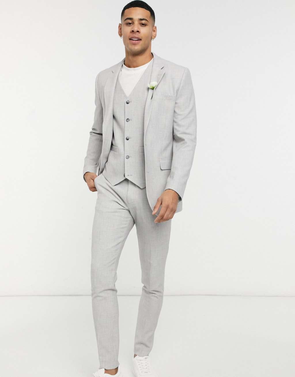 ASOS DESIGN wedding super skinny suit jacket in ice gray micro texture Product Image