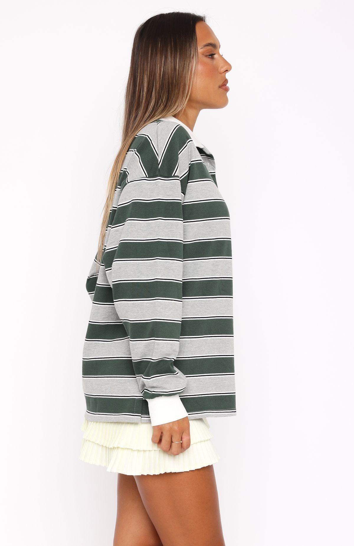 Whatever You Want Long Sleeve Rugby Shirt Forest Green Stripe Product Image