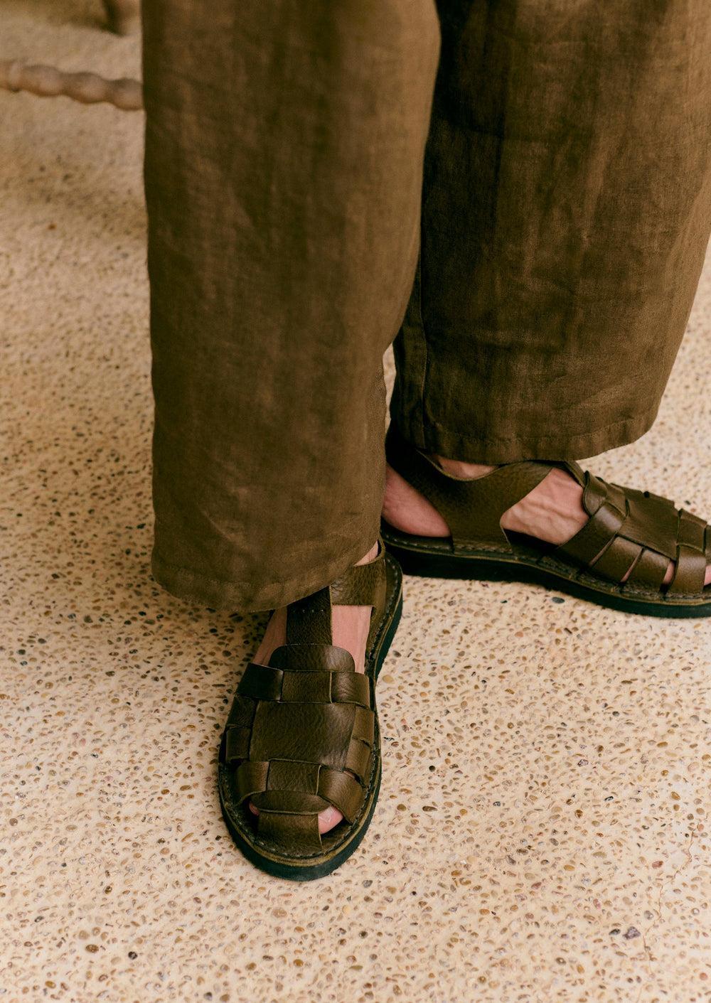 Fracap Leather Sandals | Olive Product Image