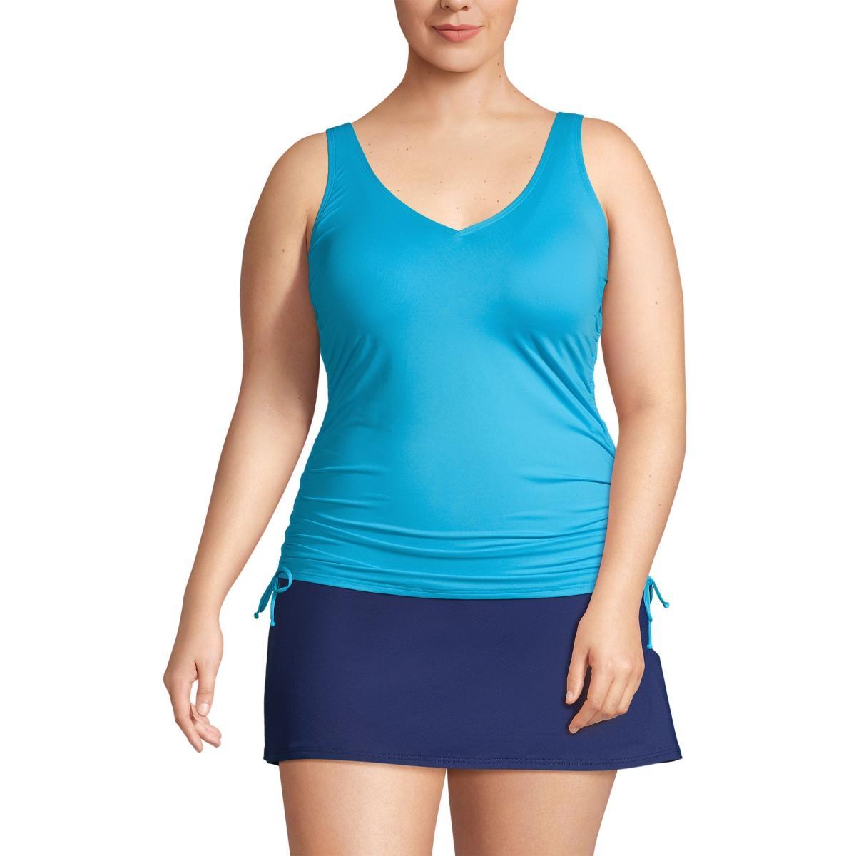 Womens Lands End Ruched-Sides V-Neck UPF 50 Tankini Swimsuit Top Deep Blue Product Image