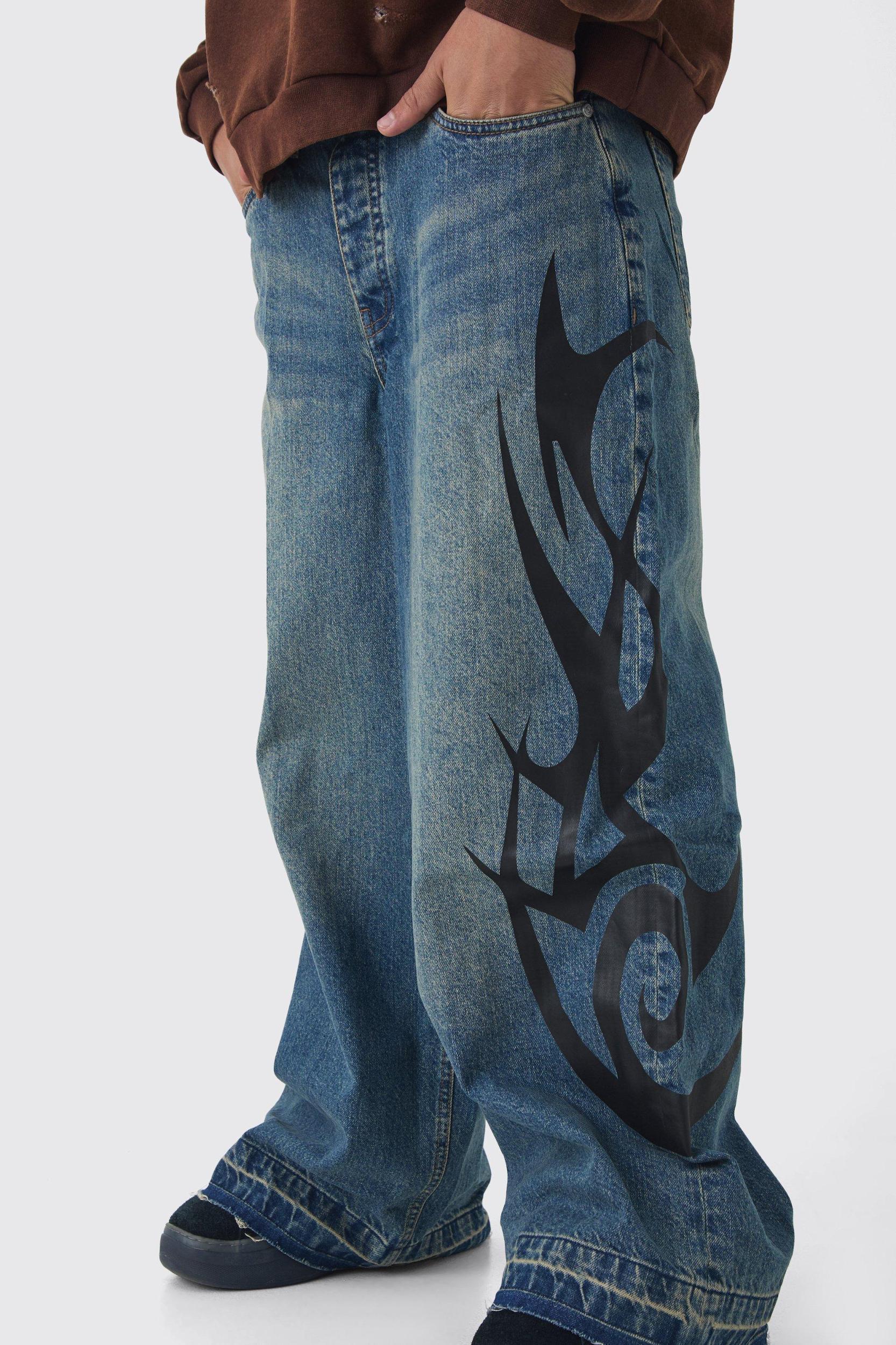 Extreme Baggy Rigid Flame Denim Jeans | boohooMAN USA Product Image