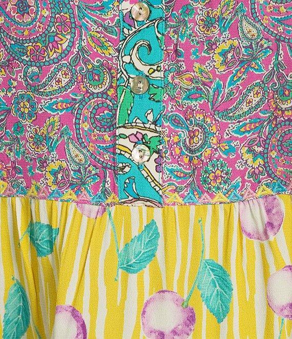 John Mark Embroidered Multi Print Banded Y-Neck 3/4 Sleeve Popover Top Product Image