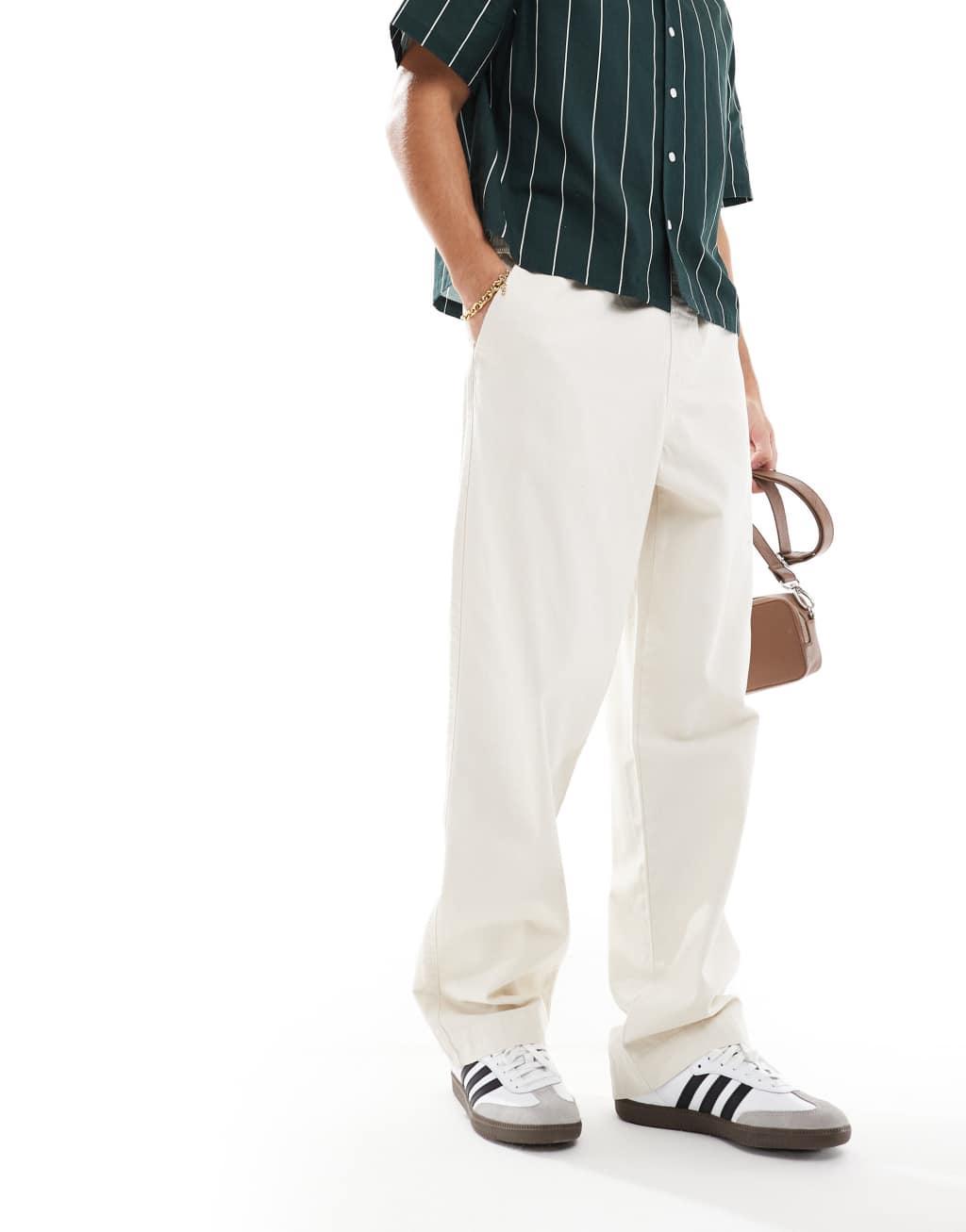 ASOS DESIGN baggy pull on pants with back pocket patch in ecru Product Image