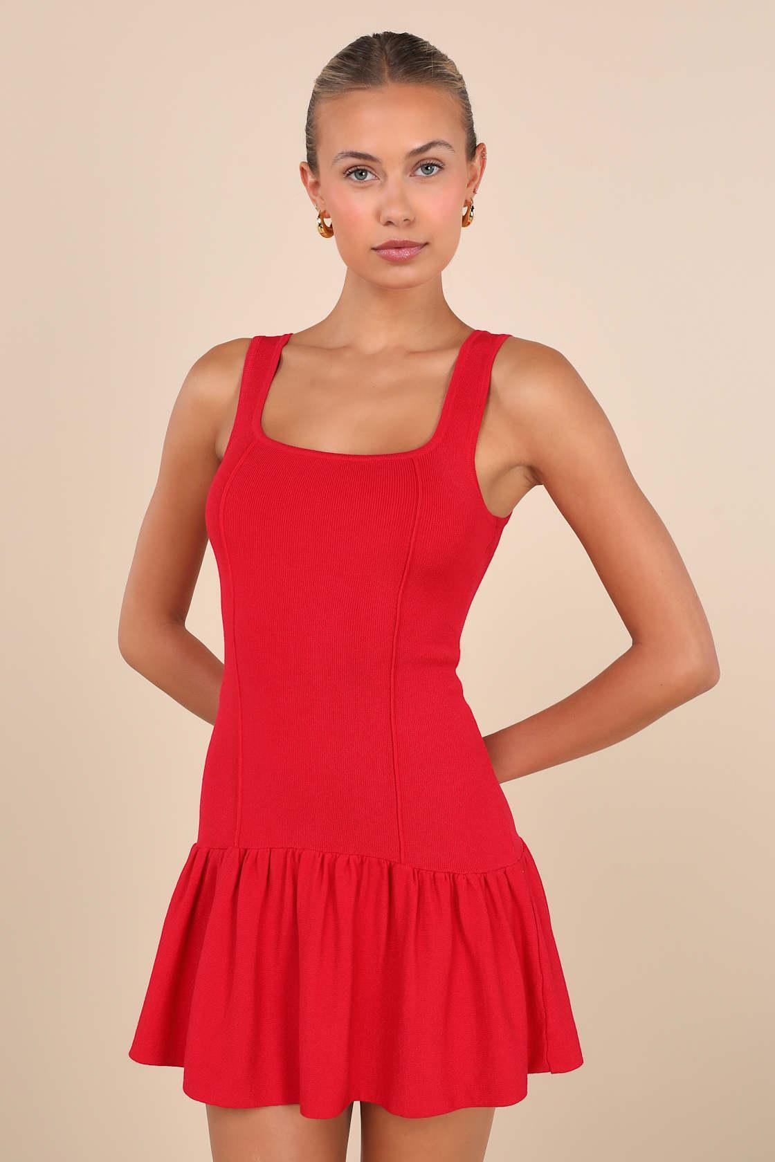 Playful Attitude Red Sleeveless Seamed Drop-Waist Mini Dress Product Image
