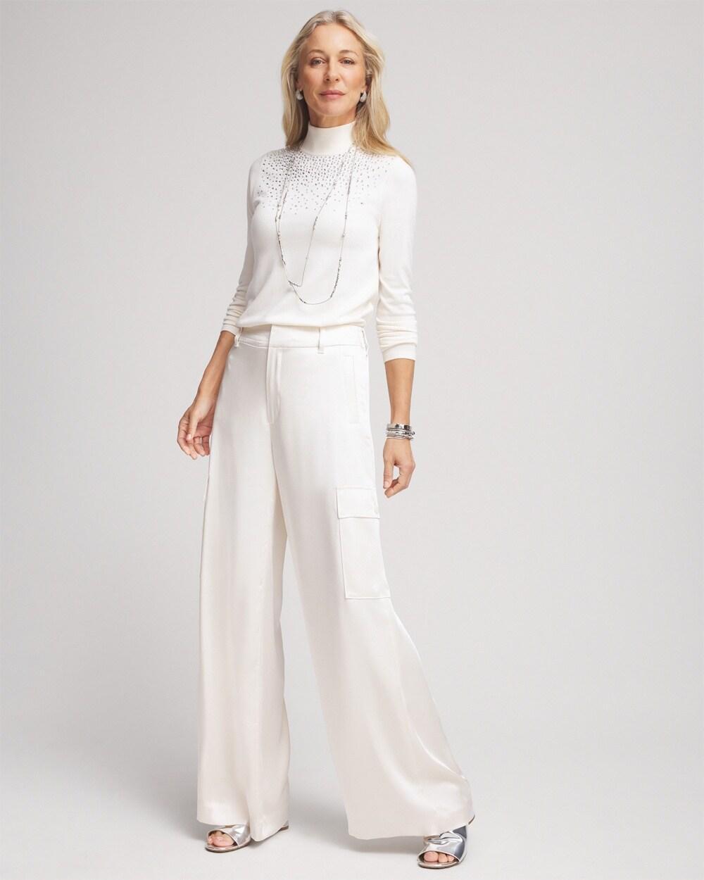 Petite Satin Wide Leg Cargo Pants Product Image