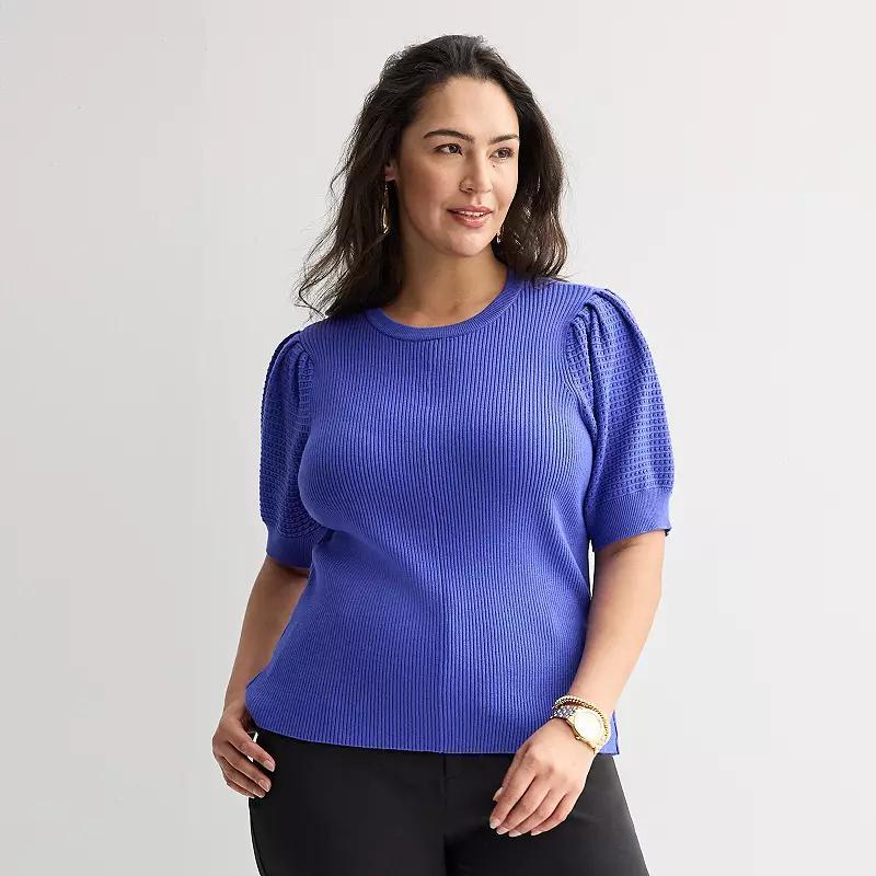 Plus Size Nine West Open Stitch Short Sleeve Sweater Tee, Womens Product Image