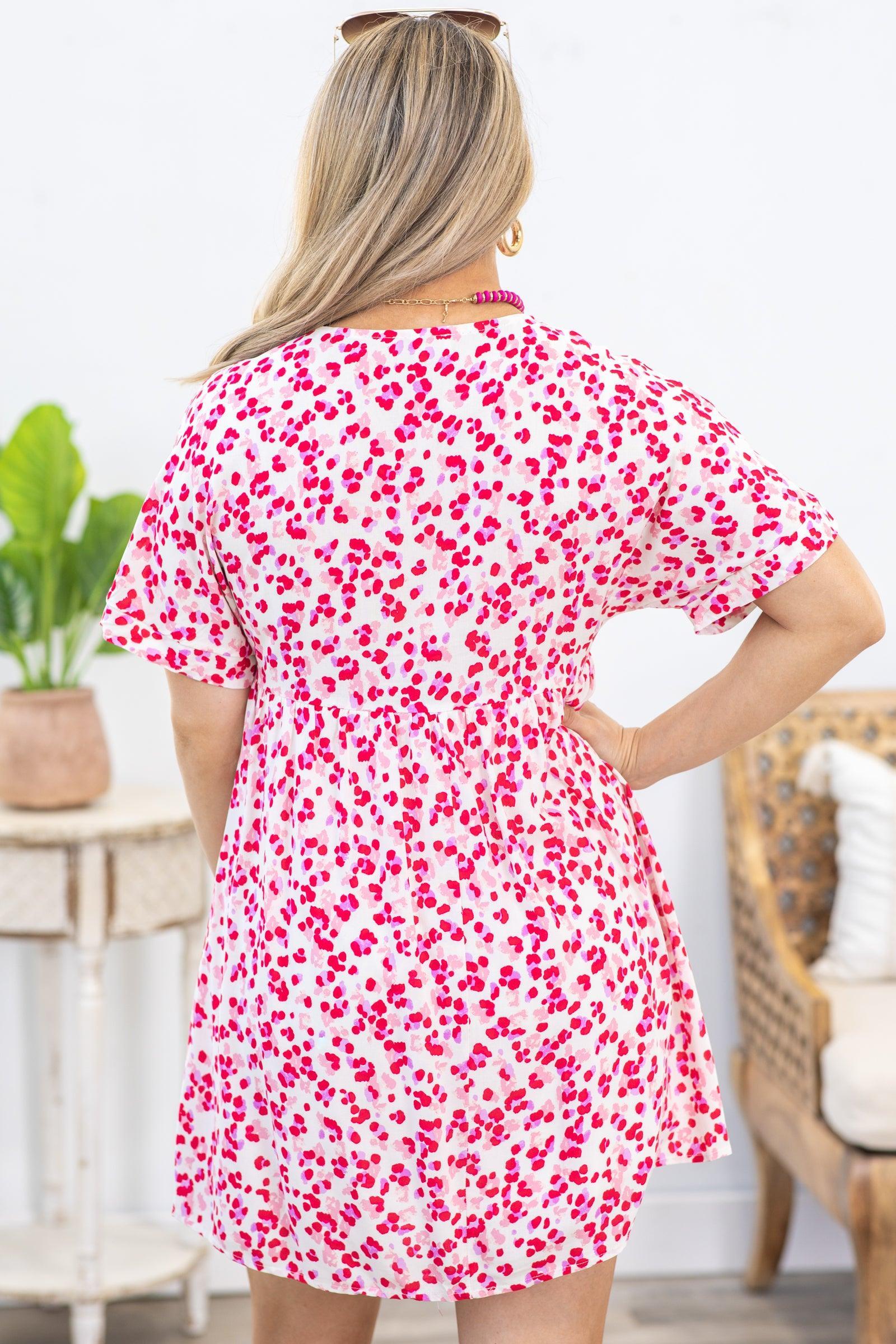 Ivory And Red Dot Print Dress Product Image