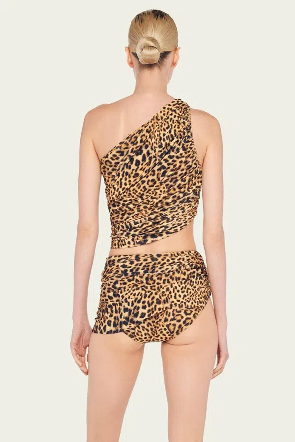 NORMA KAMALI Diana Leopard Shirred Bikini Top In Cheetah Patch Product Image