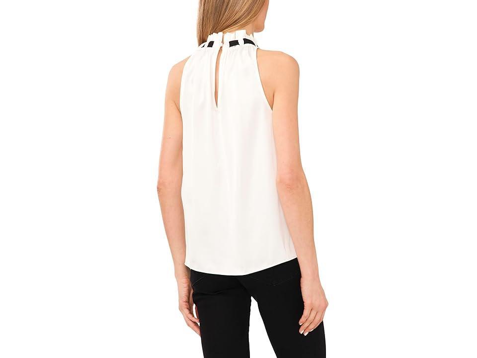 CeCe Contrast Tie Neck Sleeveless Blouse (New Ivory) Women's Clothing Product Image