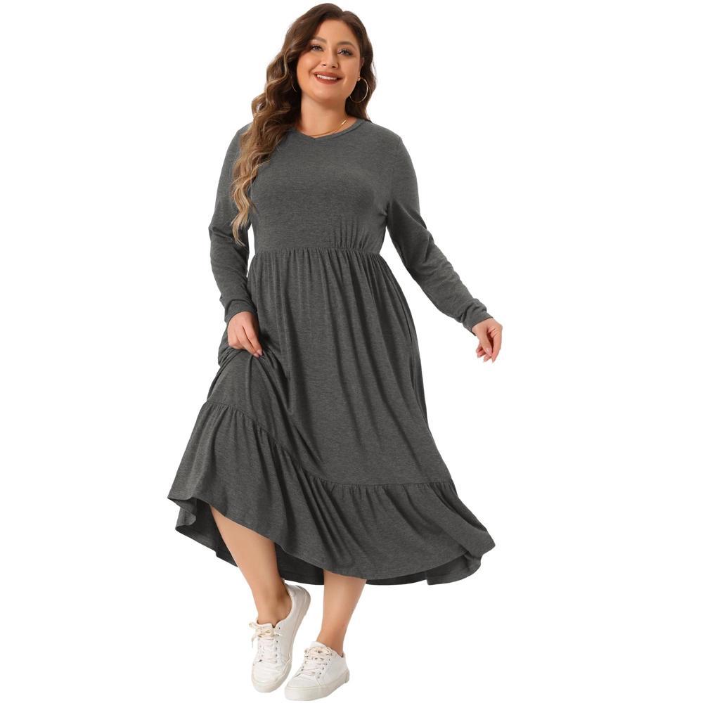 Agnes Orinda Women's Plus Size V Neck Flowy Tiered with Pockets Vacation Casual Maxi A Line Dresses Product Image