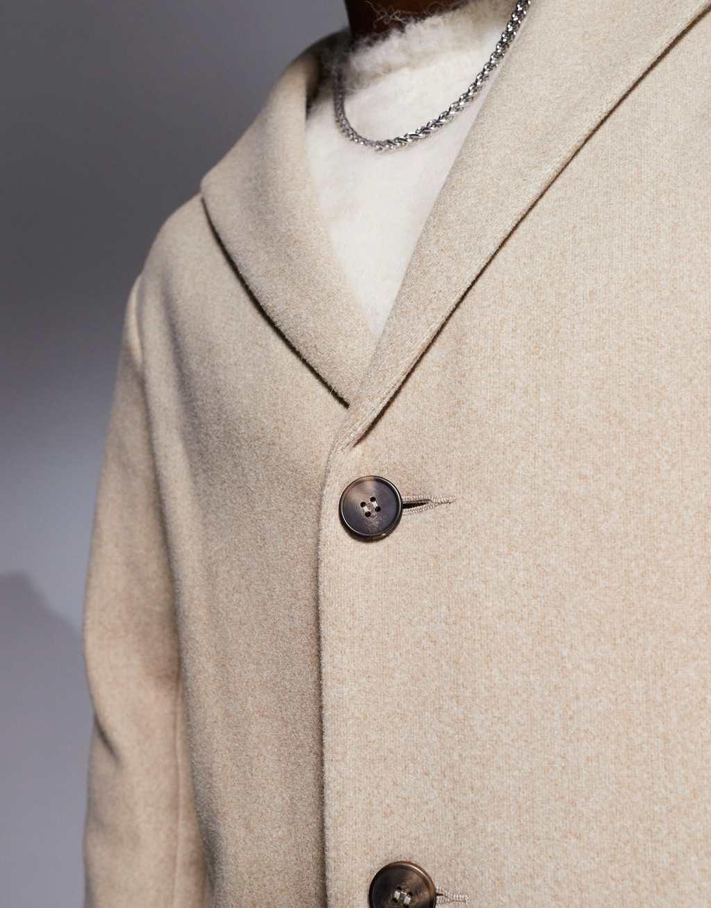 ASOS DESIGN regular fit wool look overcoat in stone Product Image