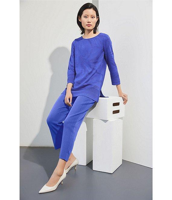 Ming Wang Woven Slim Straight Leg Elastic Waist Cropped Pull-On Pants Product Image