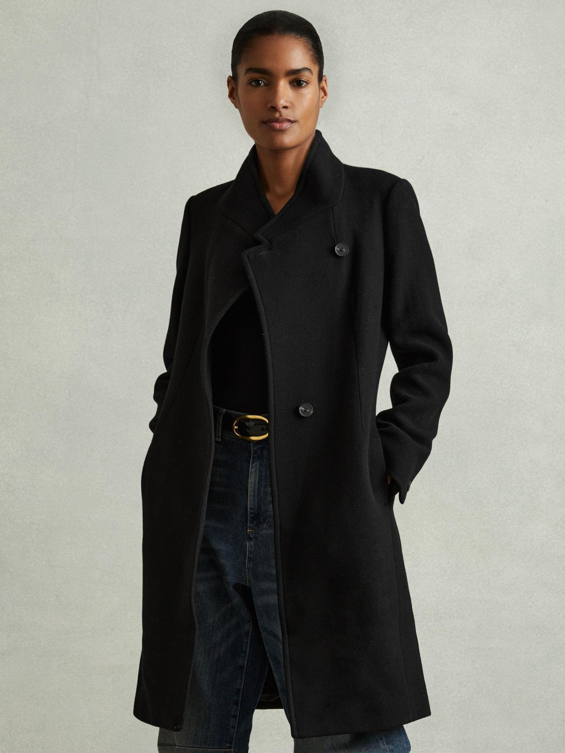 Wool-Blend Longline Double-Breasted Coat in Black Product Image