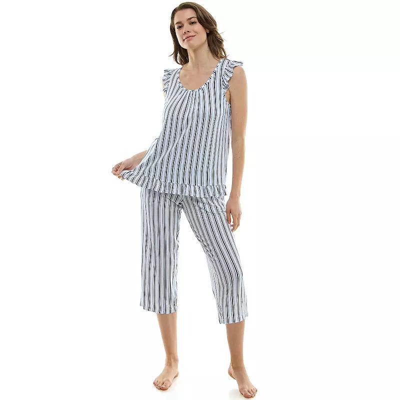 Petite Croft & Barrow Ruffled Pajama Tank Top & Pajama Capri Pants Set, Womens Product Image