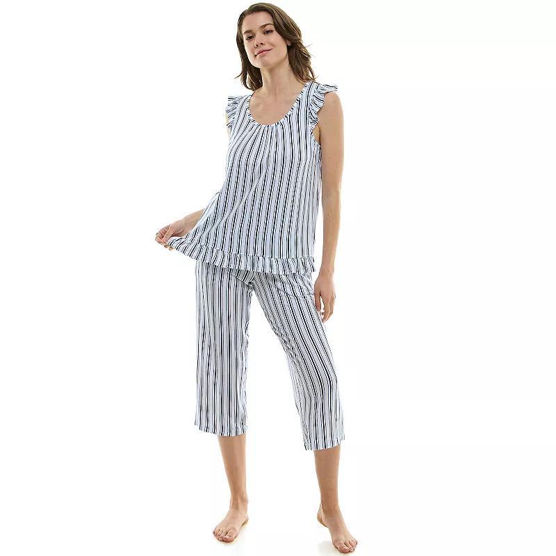 Petite Croft & Barrow Ruffled Pajama Tank Top & Pajama Capri Pants Set, Womens Product Image