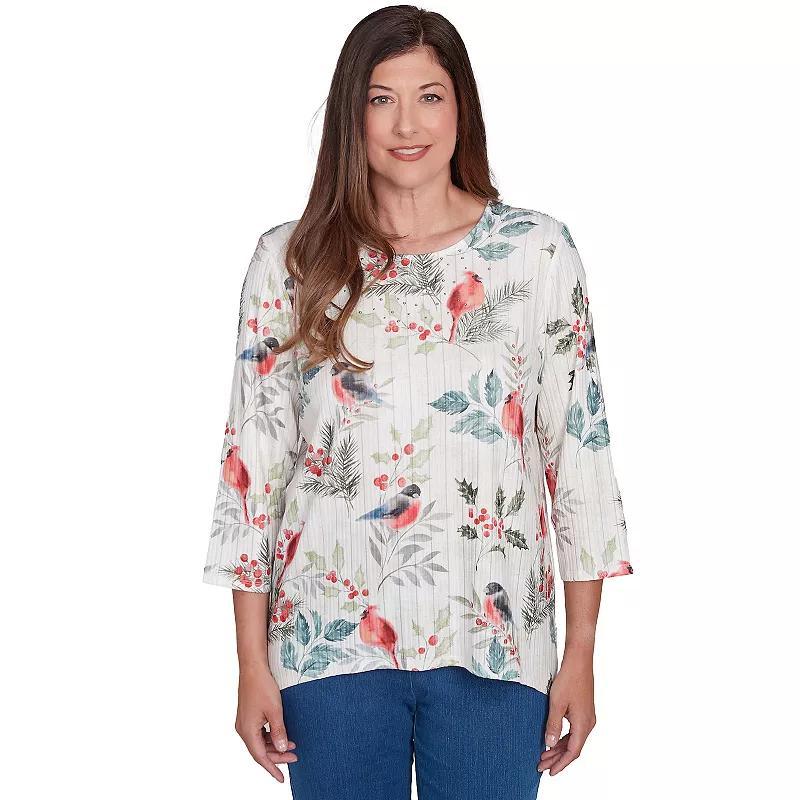 Women's Alfred Dunner Birds & Holly Leaf Top, Size: Large, Oatmeal Product Image