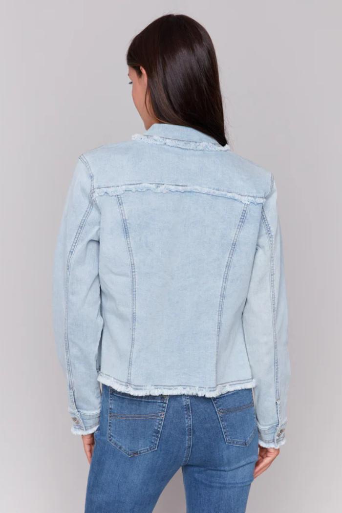 Frayed Edge Stretch Denim Jacket Product Image