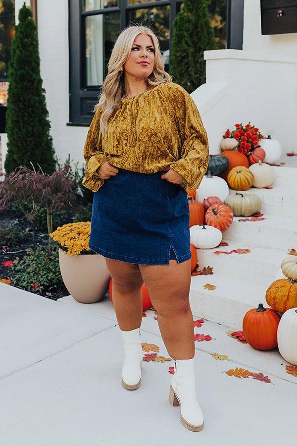 Glamour Galore Velvet Top in Mustard Curves Product Image