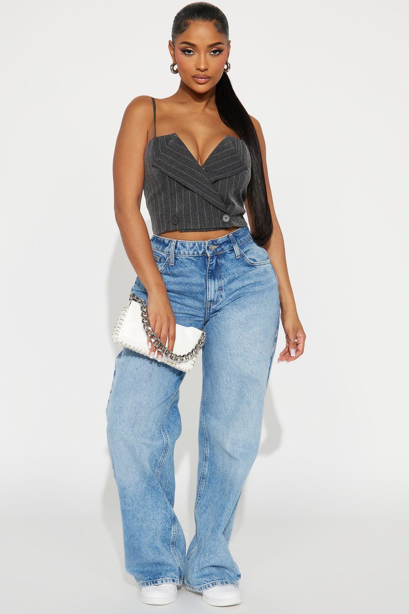 Anezia Pinstripe Top - Charcoal/combo Product Image