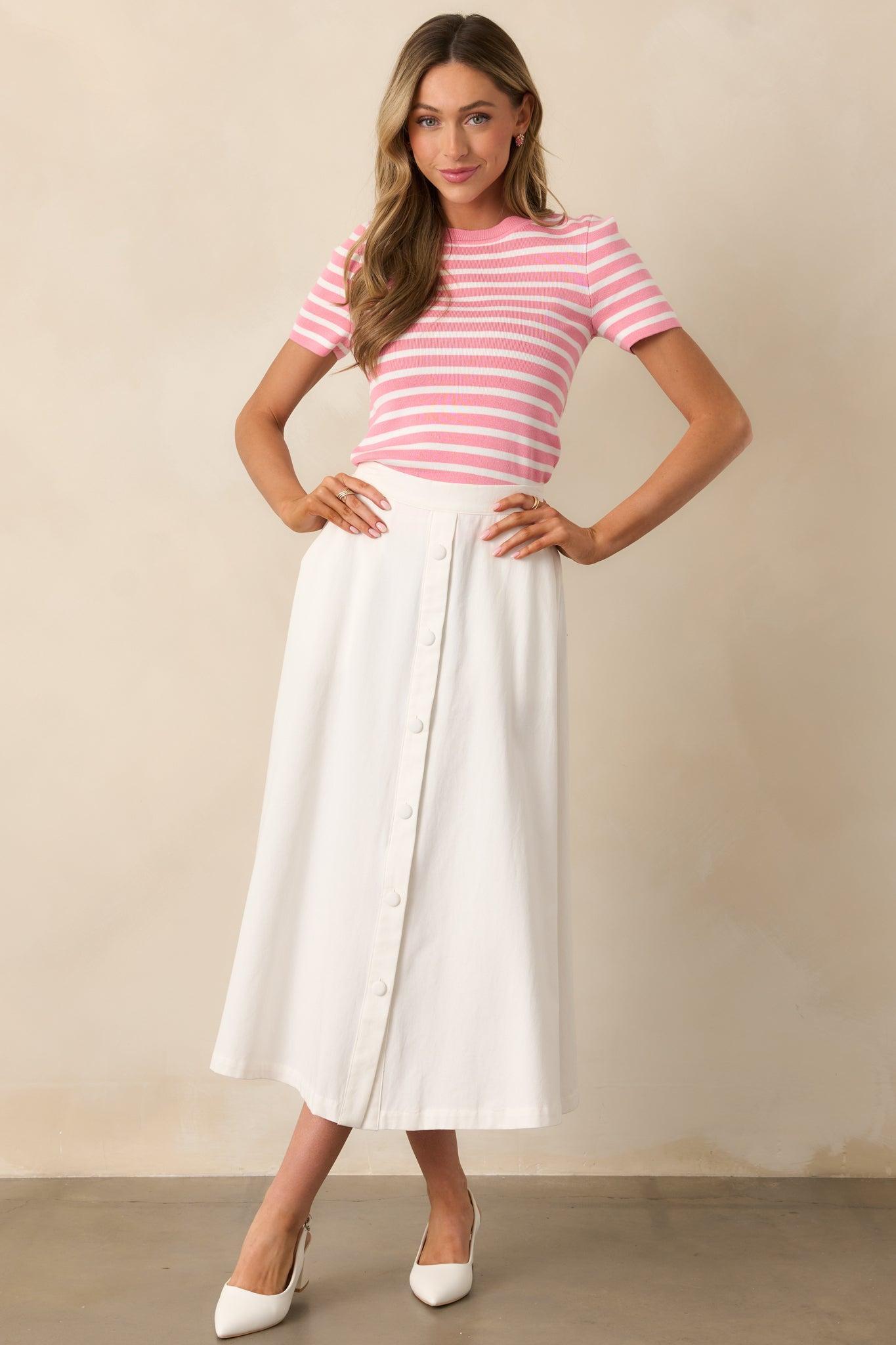 Let's Catch Up Light Pink Stripe Short Sleeve Top Product Image