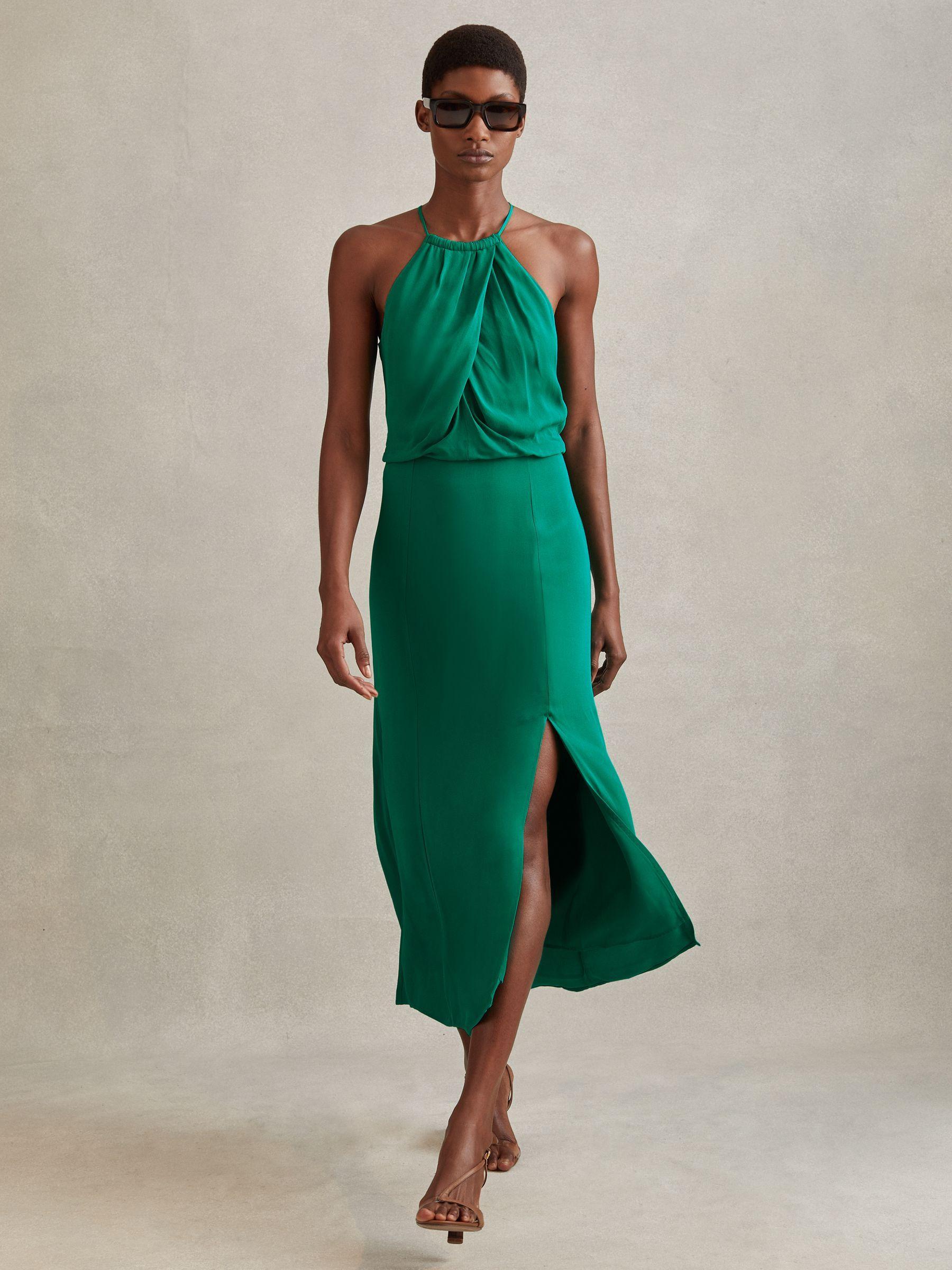 Drape Front Midi Dress in Green Product Image